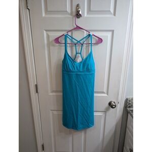 Athleta‎ Teal Strappy Racerback Athletic Swim Dress Tank Top Padded - Style S